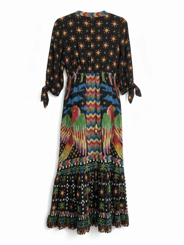 Farm Rio Macaw Night Maxi Dress Womens‎ XS Black Multi Tropical Boho - Image 6