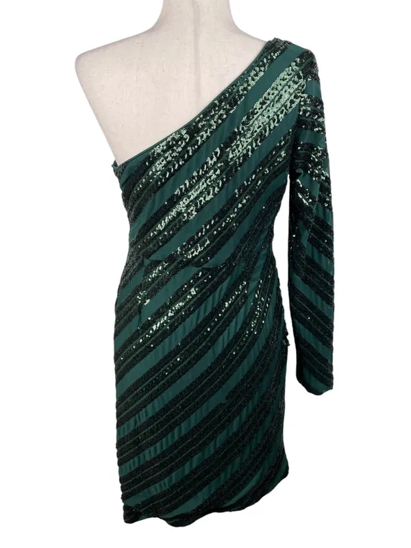 Lulus Rendezvous With You Emerald Green Sequin One-Shoulder Bodycon Dress Large - Image 4