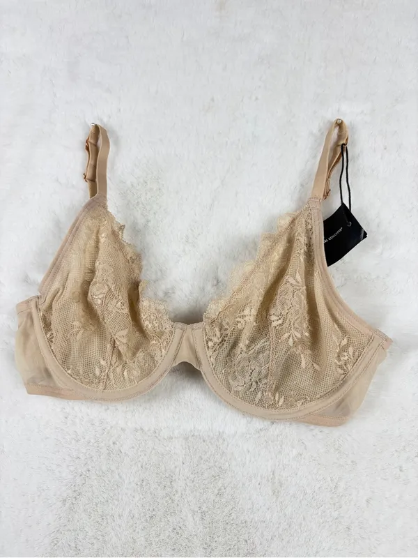 INC International Concepts Beige Lace Underwire Apex Bra SMALL - Image 3