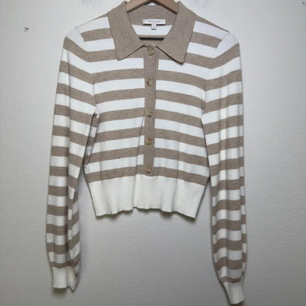 Favorite Daughter Women The Belle‎ Cardigan Sweater Medium Preppy Striped Polo - Image 2