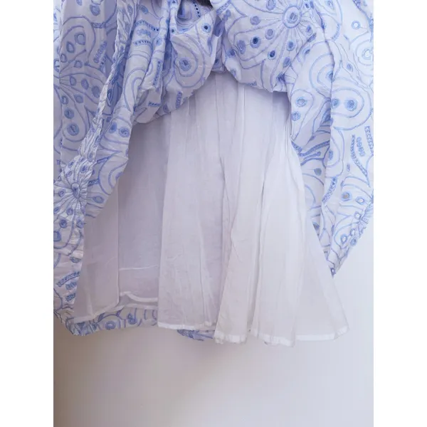 Lulus Floral Eyelet Embroidered Midi Dress Small White Blue Preppy Party Greece - Image 9