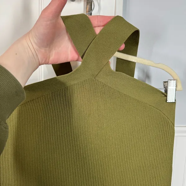 Aritzia Babaton‎ Fem Green Sculpt Knit Criss Cross Ribbed Halter Dress Size 2XL - Image 3