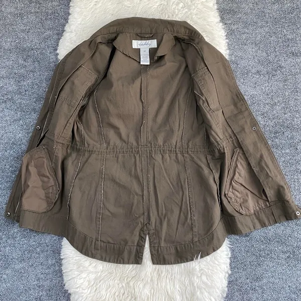 Sebby Olive Green Zip Up Military Vest Sleeveless 100% Cotton Granola Goblincore - Image 8