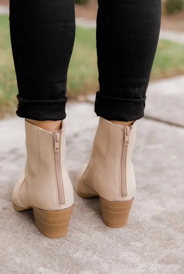 Soda Nude/Beige Chunky Heel Ankle Bootie - Image 2