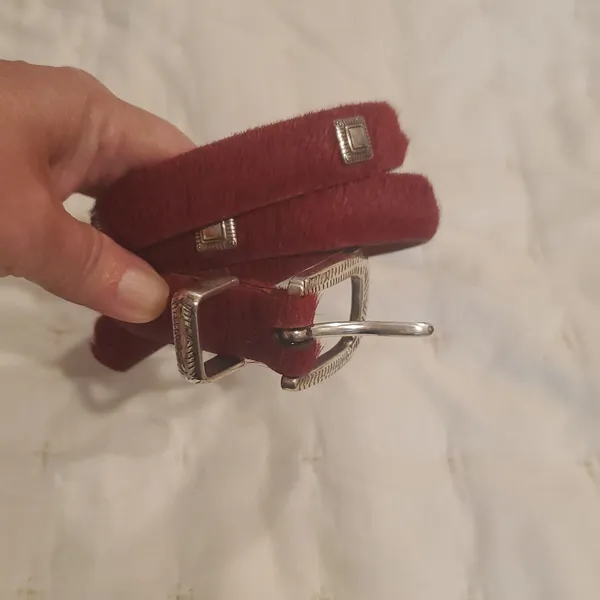NWT Brighton Red Calf Hair Silver Hardware Belt Size 34 - Image 2