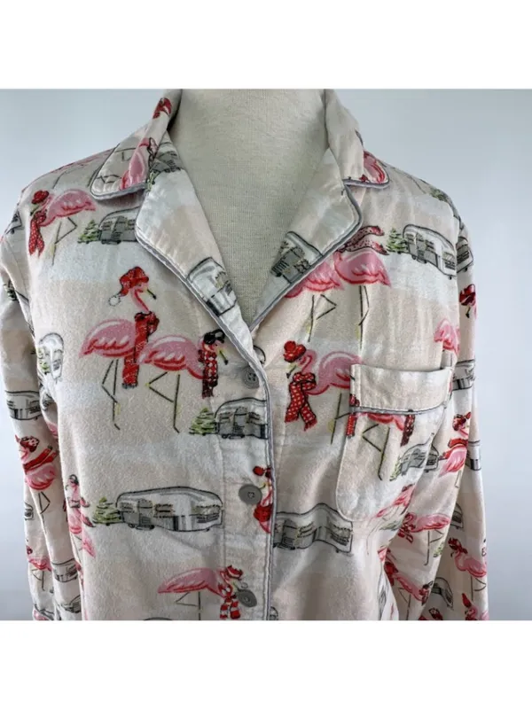 Nick and Nora Sz Small Pajama Set Womens Pink Drawstring Pockets Camper Flamingo - Image 8