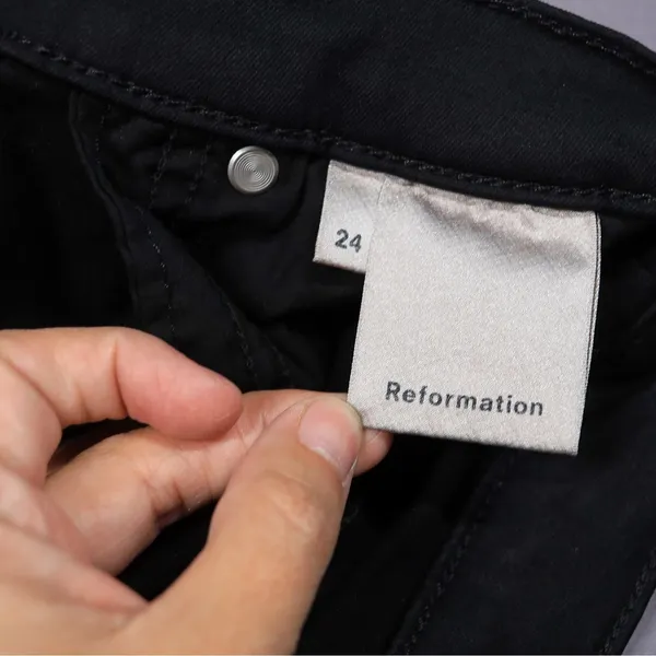 Reformation Stretch Flood Jeans Women 24 Black High Rise Wide Leg Raw Hem Denim‎ - Image 7