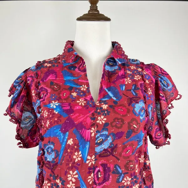 NWOT Farm Rio Cotton Floral Birds Blouse Size S - Image 8
