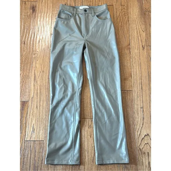 Abercrombie & Fitch 90’s ultra high rise straight taupe faux leather pant 25 - Image 12