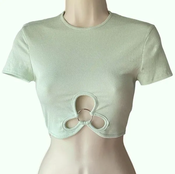 NWT ~ STREETWEAR SOCIETY Short Cropped Lime Green Ribbed Top ~ Women's SMALL - Image 2