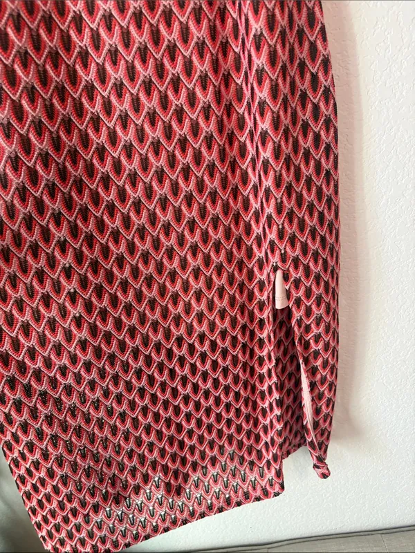 Knitted Halter-Neck Pink Patterned Midi Dress Medium - Image 3