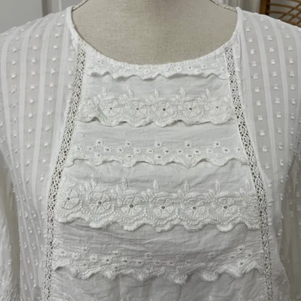 Jennifer & Grace Eyelet Ruffle‎ Blouse M Boho Pirate Victorian Peasant Bride - Image 3
