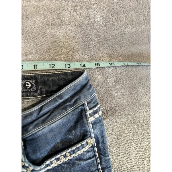 L.A Idol Denim Jeans Size 9 Skinny Gems Stitching Roses Low Rise Zip - Image 6