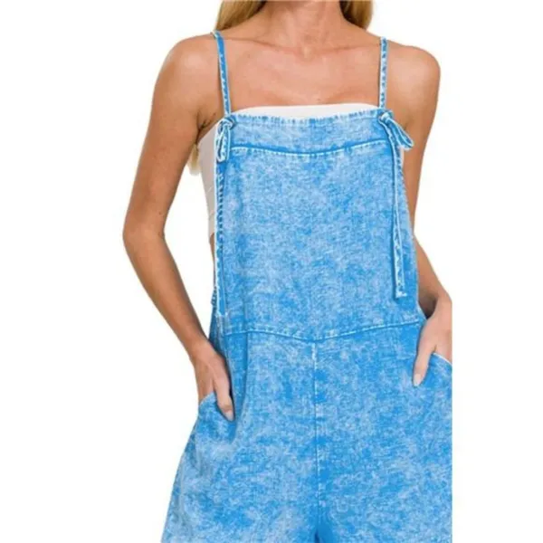 Zenana‎ Washed Linen Knot Strap Rompers - Image 3