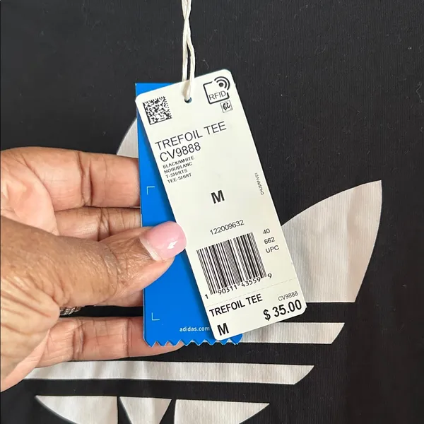 NWT adidas Black Tee with White Trefoil Logo - Image 4