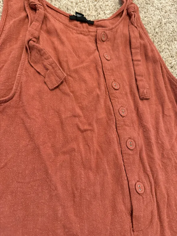 Rust Orange Linen Romper - Image 4