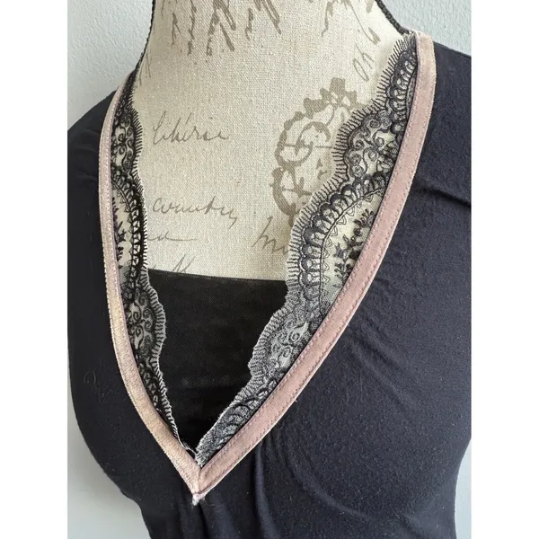 Soma‎ Long Sleeve Top Black Lace Trim V Neck Blouse Womens XS - Image 2