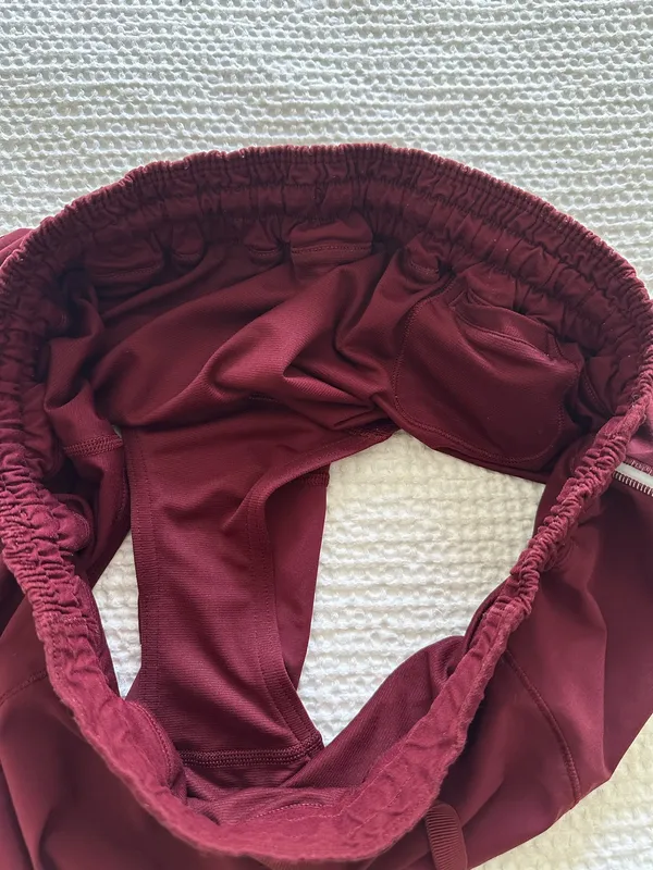  Lululemon maroon lined drawstring shorts with reflective striped sides   - Image 2