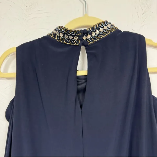 X by Xscape Blue Beaded Collar Formal Mini Dress Women 16 Babydoll Cold Shoulder - Image 10