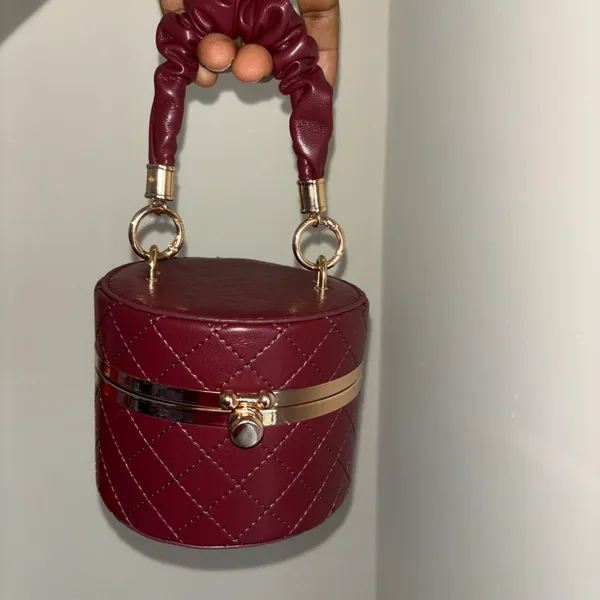 Mini Quilted Round Bag with Scrunchie Handle 👜 Red - Image 2