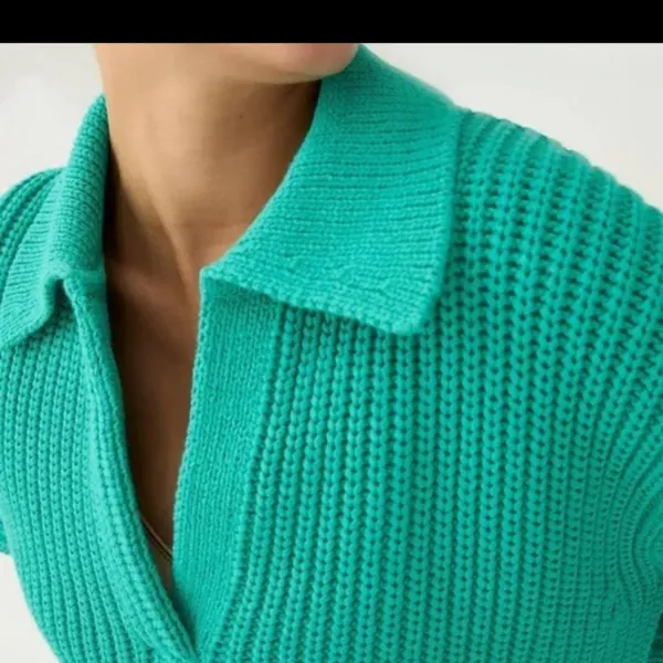J. Crew ribbed cotton Johnny collar‎ sweater polo emerald forest size xs - Image 3