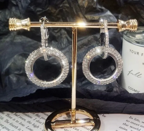 Women's AAA CZ Diamond Double Circles Silver Hoop Earrings - Image 3