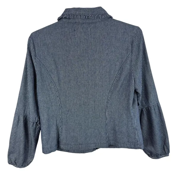 Live A Little Blue White Pinstriped Full Zip‎ Collared Jacket Pockets Size S - Image 2