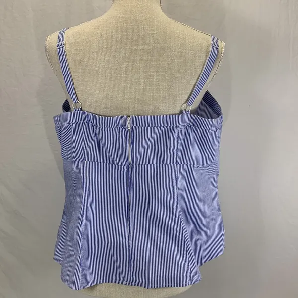 Striped Blue and White Poplin Lace Up Corset Tank Top Size 1X - Image 8