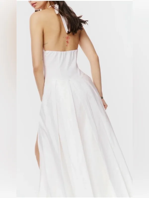 NEW Reformation White Halter Beaux Midi cotton Dress sz 8 - Image 5