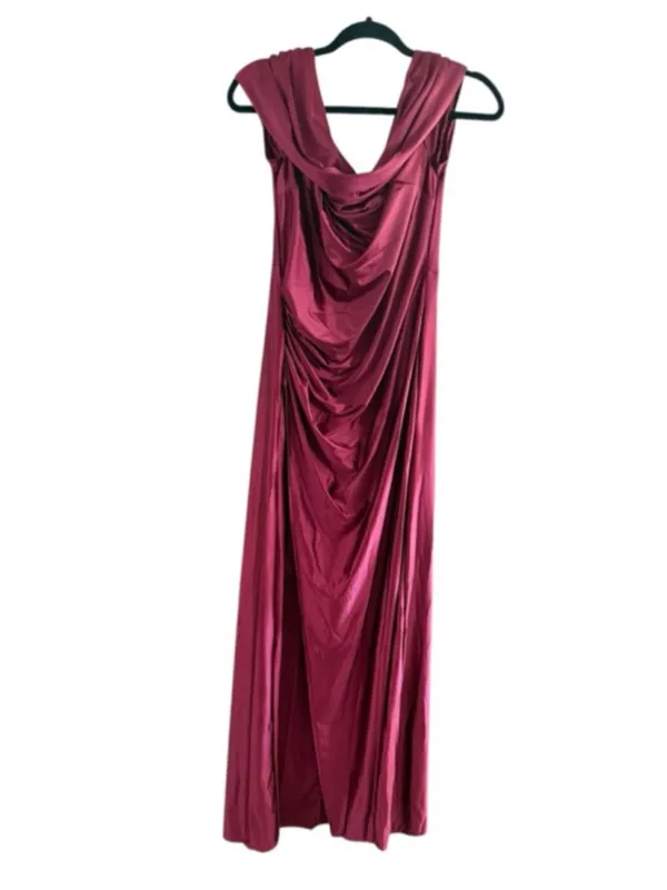 Oysho Elegant Draped Cowl Maxi Dress in Burgundy - Image 2