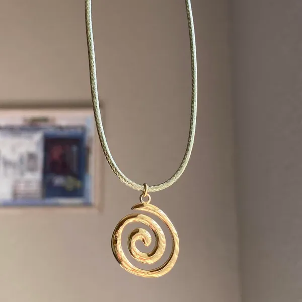 Handmade gold tone stainless steel spiral swirl uzumaki funky boho grunge style necklace🌀 - Image 2