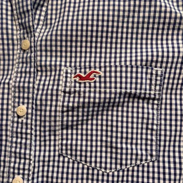 Hollister Button up Shirt Long‎ Sleeve Women's Size L Blue Checked - Image 7