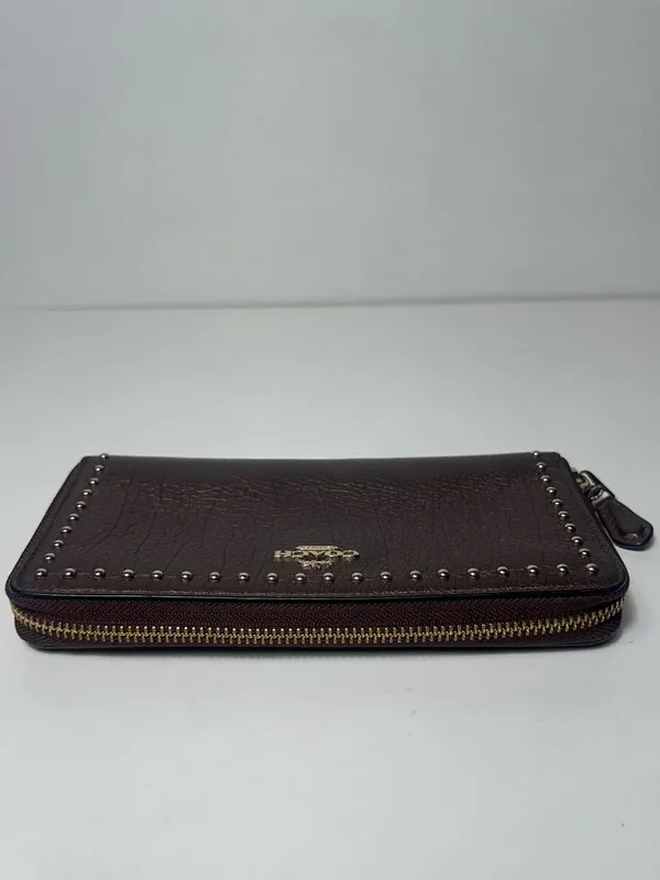 Coach Metallic Studded Pebbled Leather Accordion Zip Around Continental Wallet - Image 7