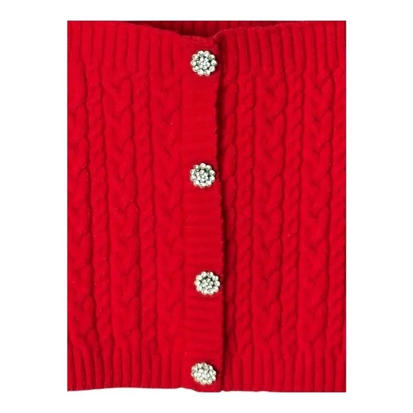 Papaya Red Cable‎ Knit Crop Tank Top Small Rhinestone Accents Camisole Y2K - Image 4