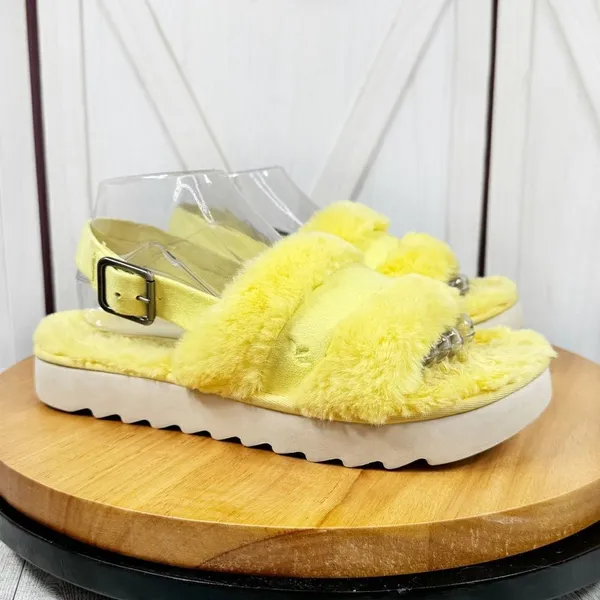Koolaburra by Ugg Fuzz'd Out Faux Fur Sandals‎ Yellow 9 Slingback - Image 10