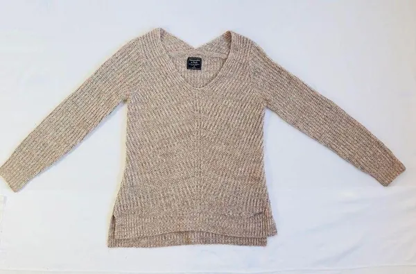 Abercrombie V-Neck Knitted Sweater in Rib - Pink/Grey Marl - M - Image 12