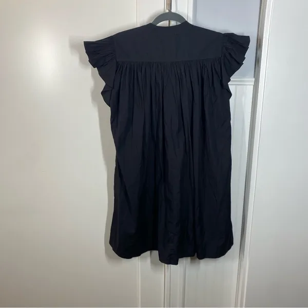 Madewell‎ Black Flutter Sleeve Button-Front Mini Dress in Poplin Size small nwt - Image 4