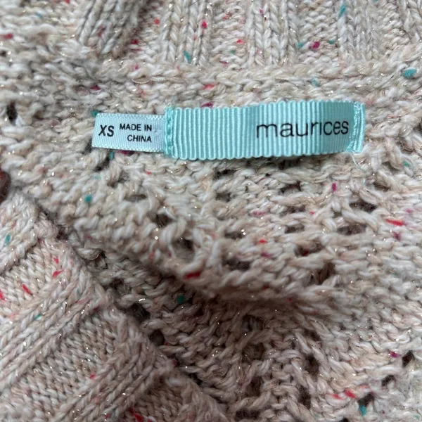 STUNNING Short Sleeve Sweater Dress Tan With Speckles of Pink, Teal & Gold - Image 4