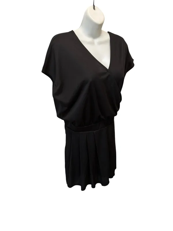 Halara V~Neck SS Pocket Waffle Weave Romper Easy Peezy SZ XL Black Pleated Short - Image 3