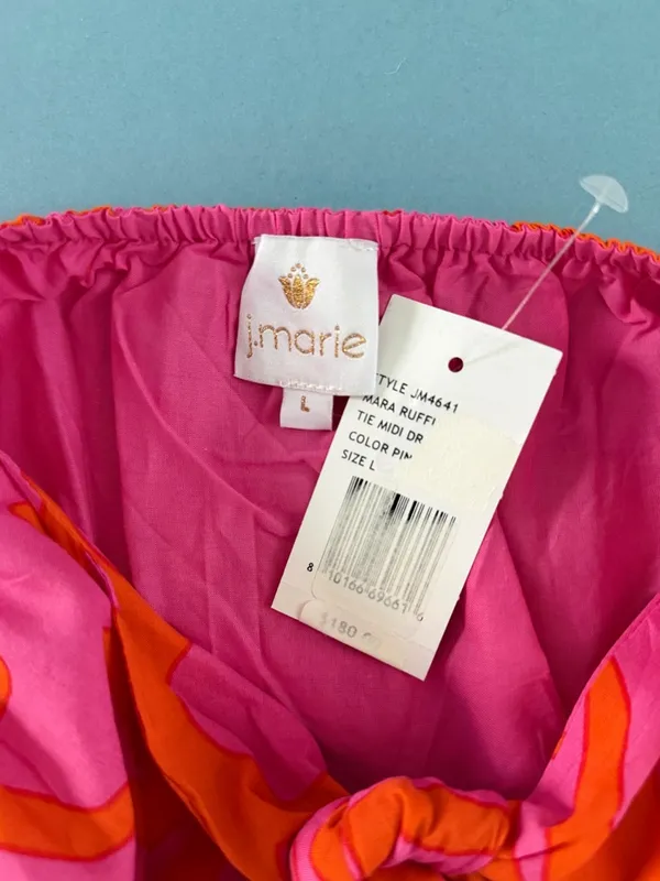 NWT J.Marie Mara Ruffle Sleeve Sunshine‎ Print Pink Boho Tie Back Midi Dress - Image 7