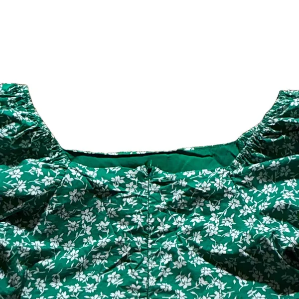 Easel Women’s Green Floral Empire Waist Midi Dress Puff Sleeve Cotton Large - Image 3