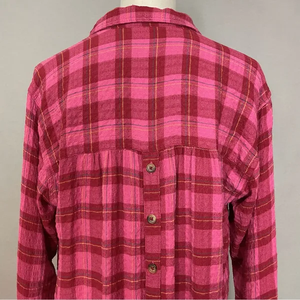 Anthropologie Isadora Button-Back Tunic Posy Pink Shirt‎ Blouse Top Plaid Medium - Image 7
