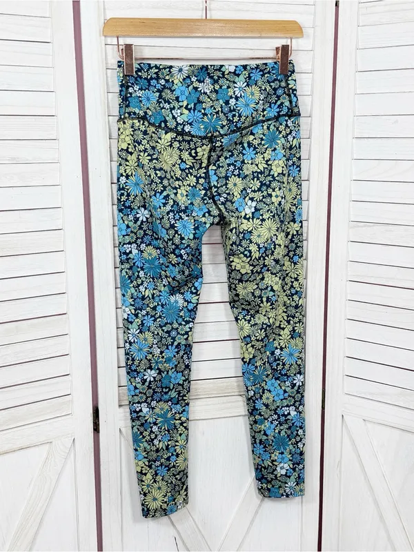 Free People Movement Lose Control Floral‎ Wrap Waist Leggings Blue Small Boho - Image 3