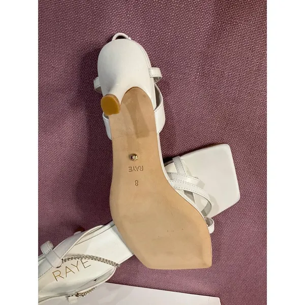 RAYE Margaret Chain Strap Square Heels in White Leather 8 New Womens Sandals - Image 8