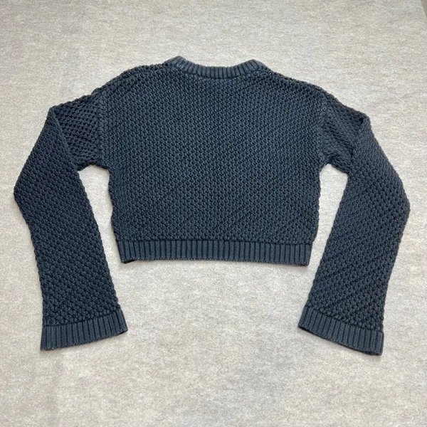 Dark‎ Coquette Y2K Gina Tricot XS Cropped Sweater Chunky Open Knit Crew Neck GUC - Image 3
