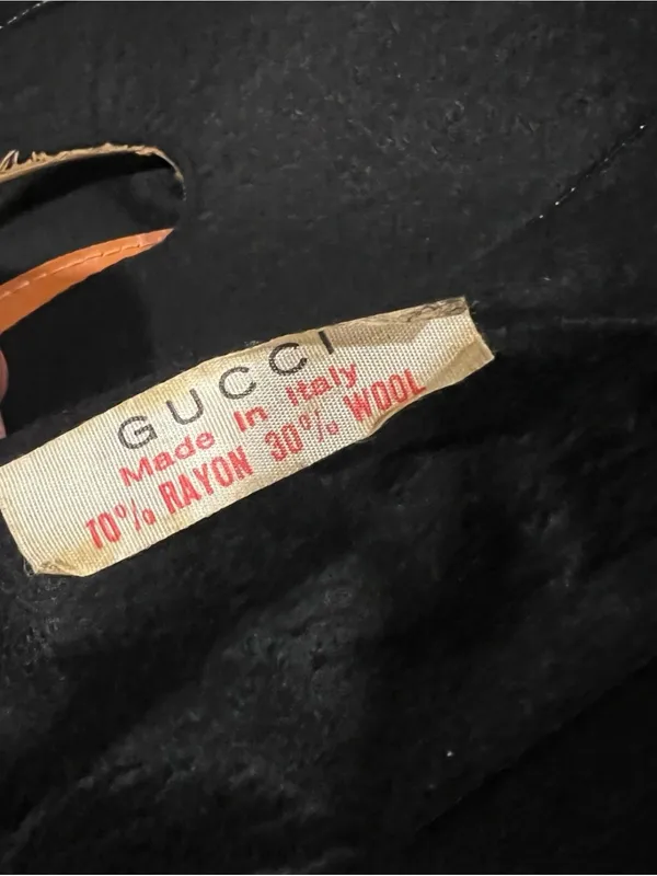 Vintage Gucci 1970s Black Felt Camel Leather Tote Made in Italy - Image 2