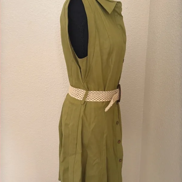 Zara Khaki Midi Dress with Woven Belt - Image 6