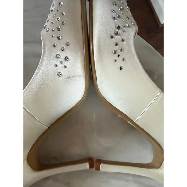 Dune White Satin Pointed Toe Crystal Rhinestone Embellished Bridal Pumps - Image 4
