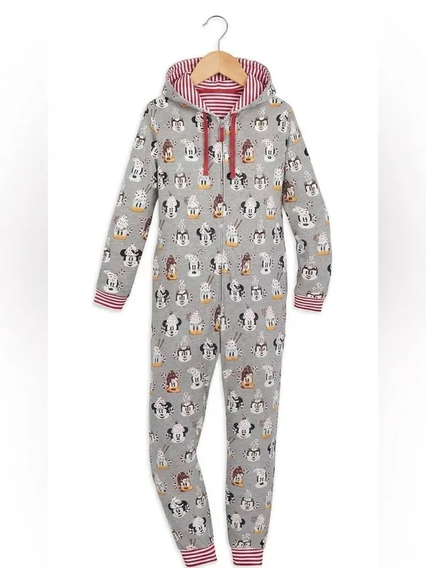 Disney Mickey Mouse Friends Holiday treats One-Piece Pajama hood ears adult XXL - Image 2