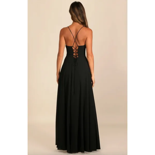 Lulus Romantically Speaking Black Cowl Lace-Up Maxi Dress Formal Small NWT - Image 3